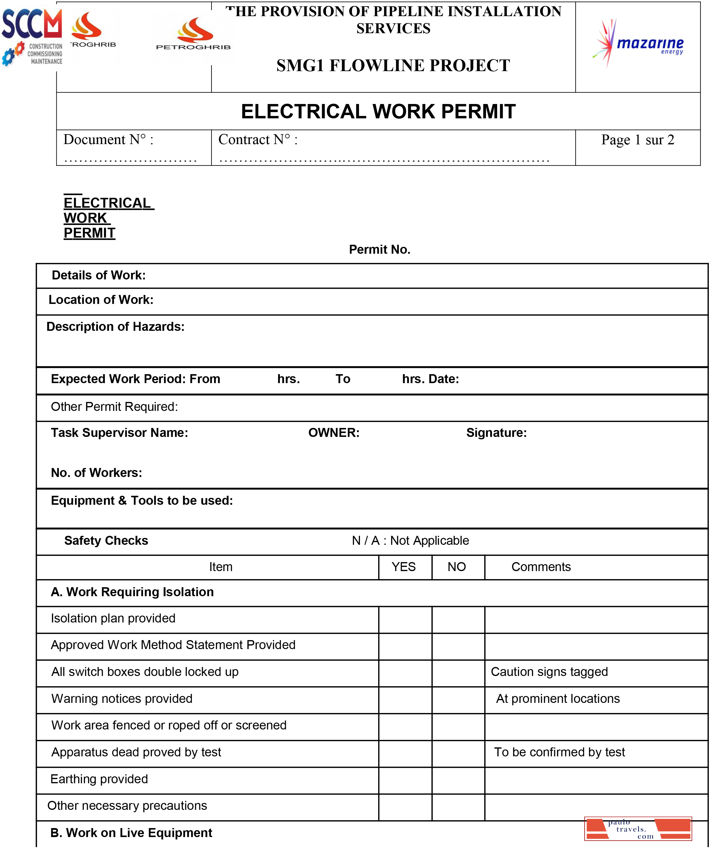 Construction commissioning maintenance electrical work permit
